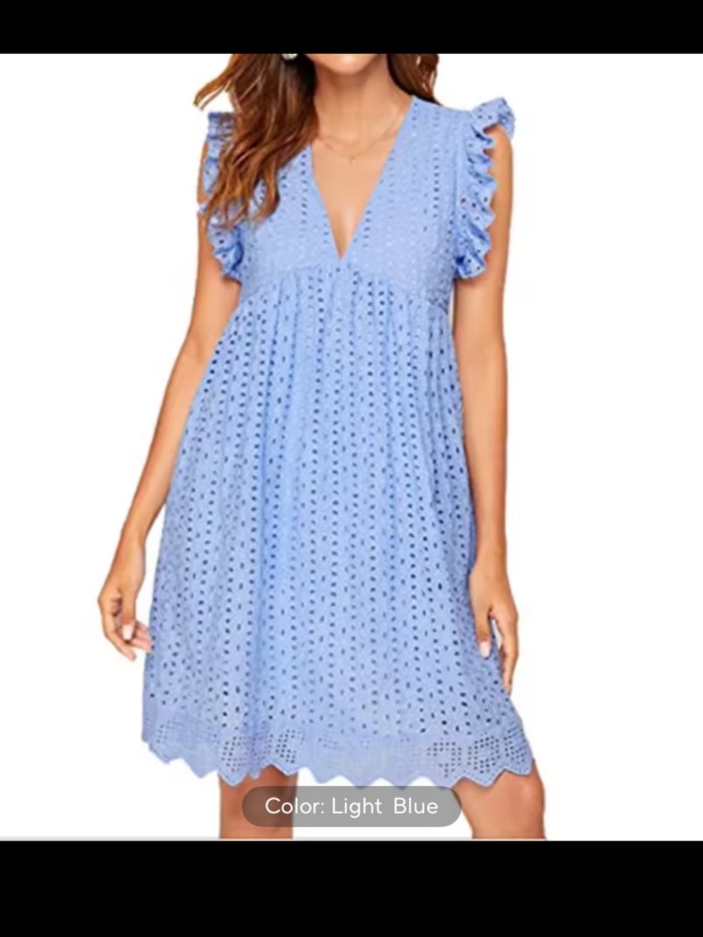 Light Blue Eyelet Mini Dress with Ruffle Sleeves